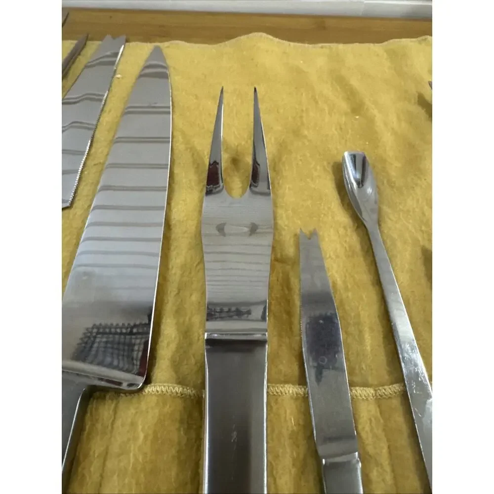 Vintage Arthur Salm Capri Italy Stainless Steel 9pc Carving Serving Set & Roll